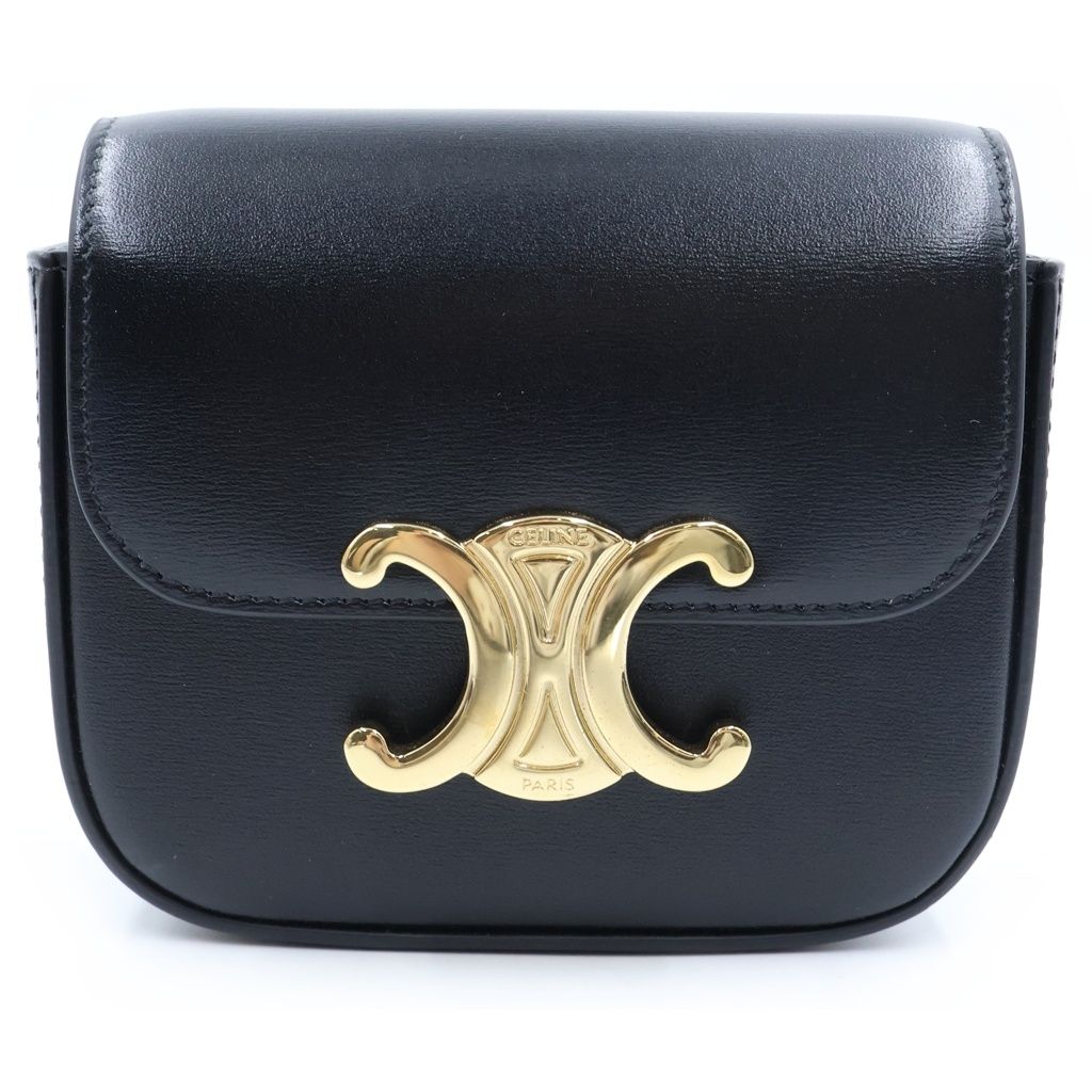 Celine Triomphe Mini Claude Shoulder Bag Black Leather Gold