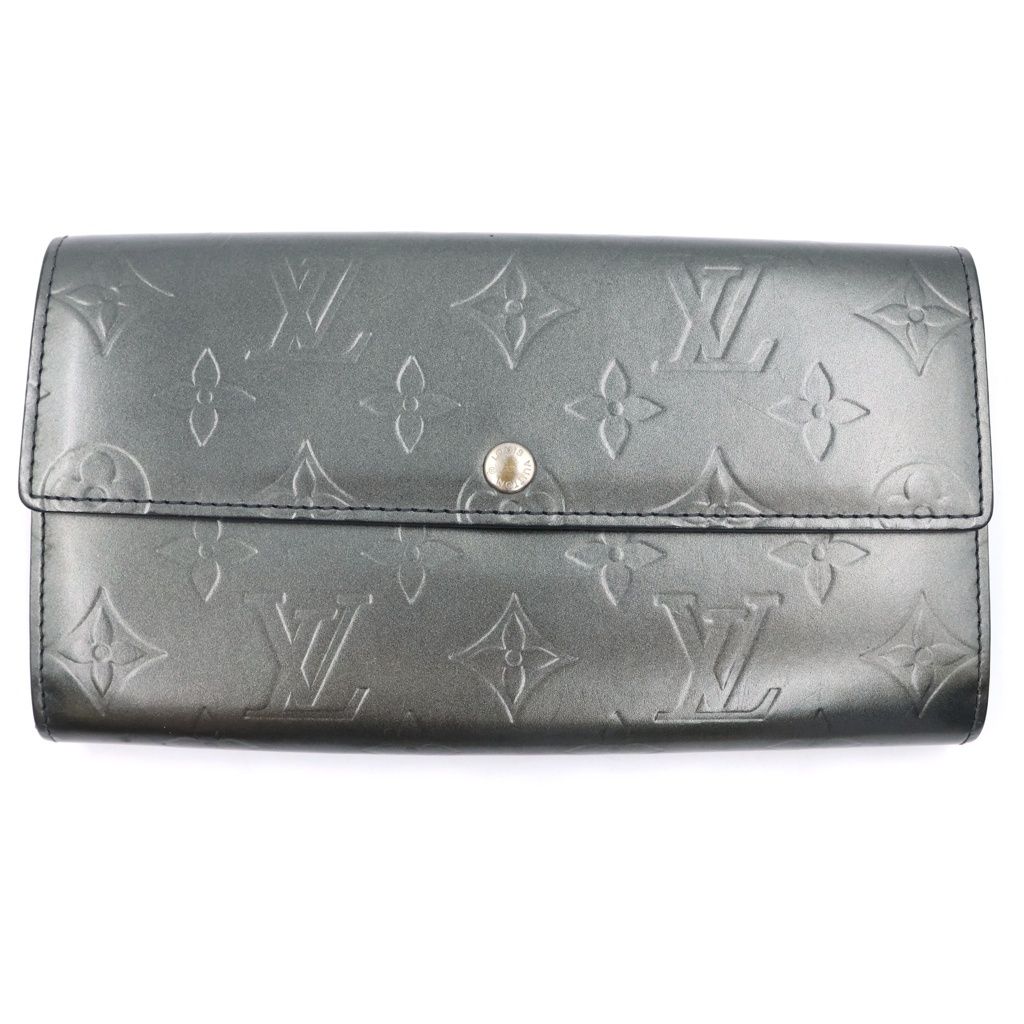 Louis Vuitton Monogram Matte Portefeuille Sarah Wallet Card Case Metallic Gray