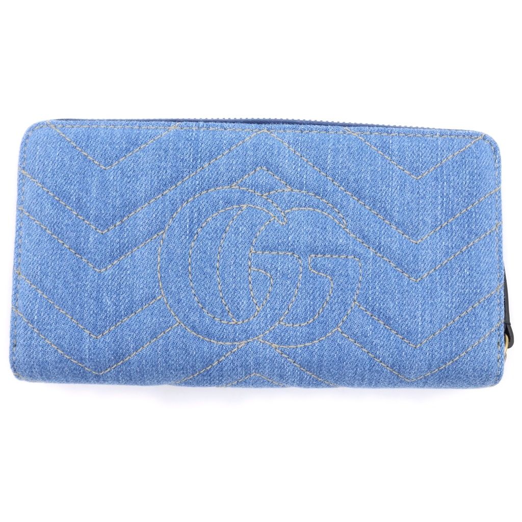 Gucci GG Marmont Flower Embroidery Chevron Zip Around Wallet Multicolor Denim — view 2