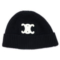 Celine Triomphe Logo Embroidery Cashmere Knit Cap Beanie Black Hat