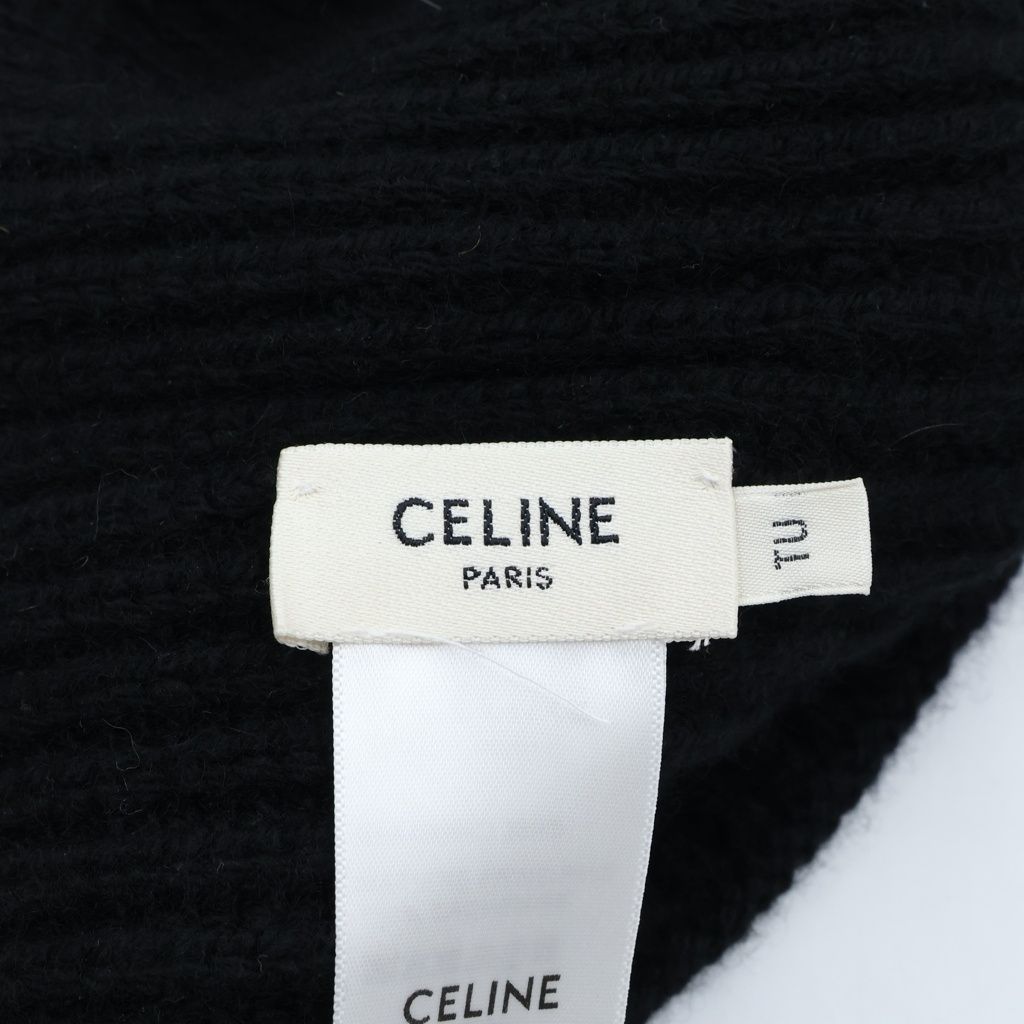 Celine Triomphe Logo Embroidery Cashmere Knit Cap Beanie Black Hat — view 7