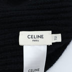 Celine Triomphe Logo Embroidery Cashmere Knit Cap Beanie Black Hat — view 7