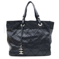 Chanel Paris Biarritz MM Tote Black Leather Silver