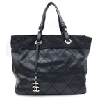 Chanel Paris Biarritz MM Tote Black Leather Silver