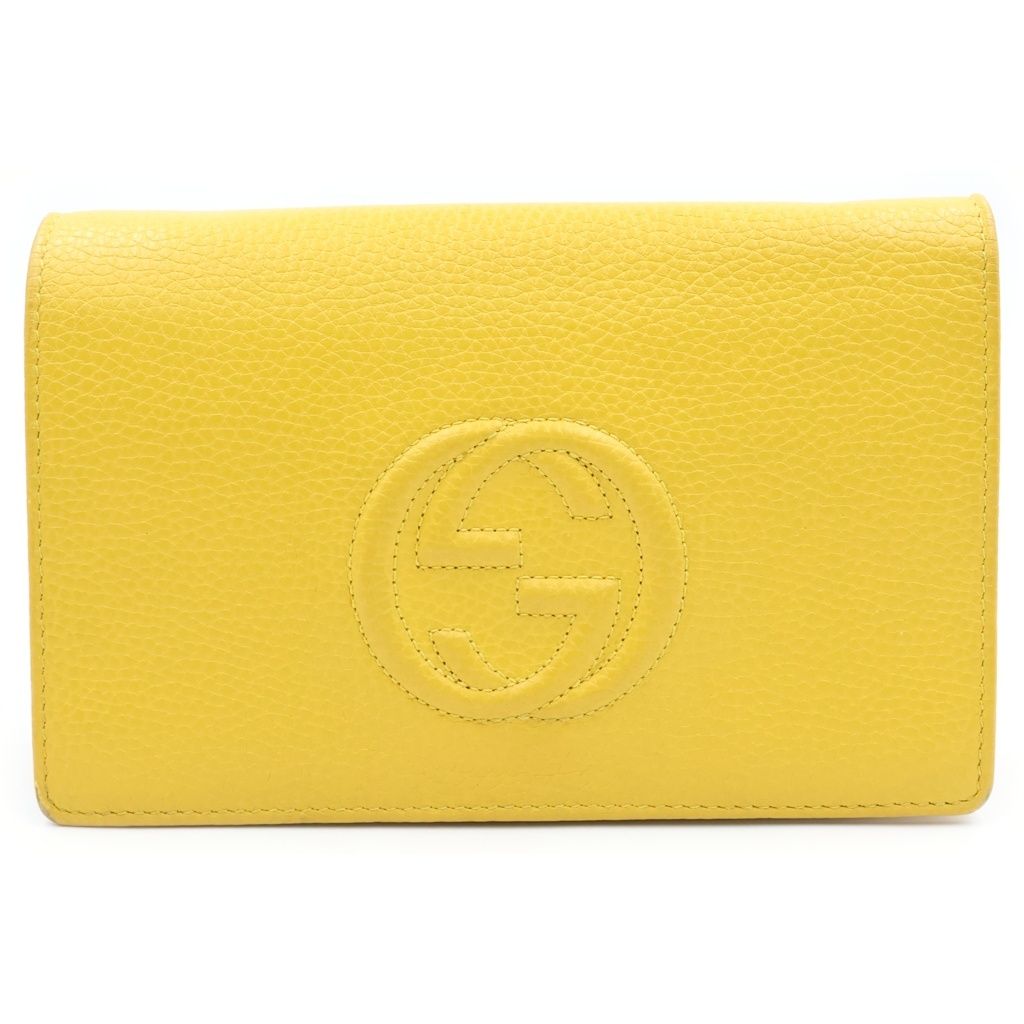 Gucci Soho Chain Wallet Shoulder Bag Yellow Leather Gold