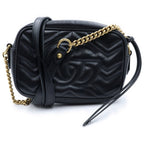 Gucci GG Marmont Mini Chain Shoulder Bag Black Gold Leather — view 2