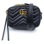 Gucci GG Marmont Mini Chain Shoulder Bag Black Gold Leather