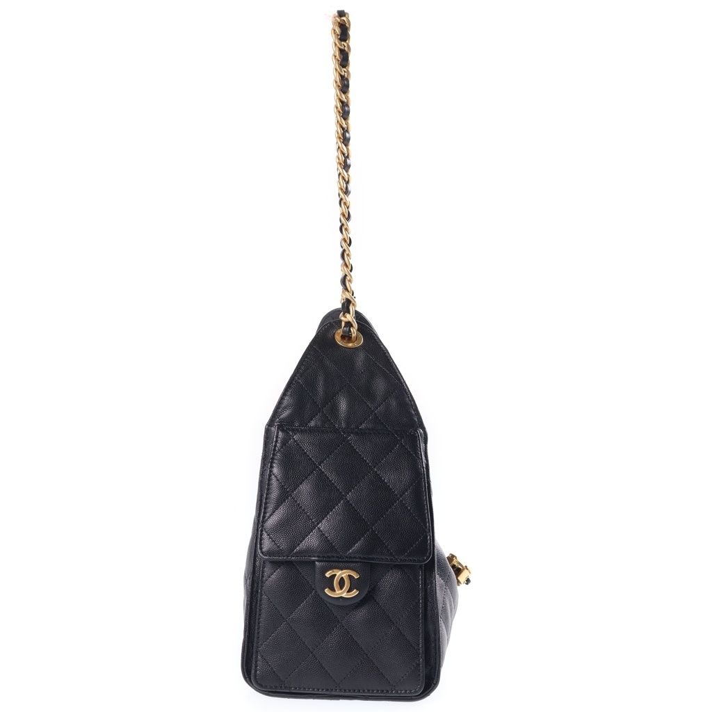 Chanel 25 Small Bag Grained Caviar Gold Black — view 3