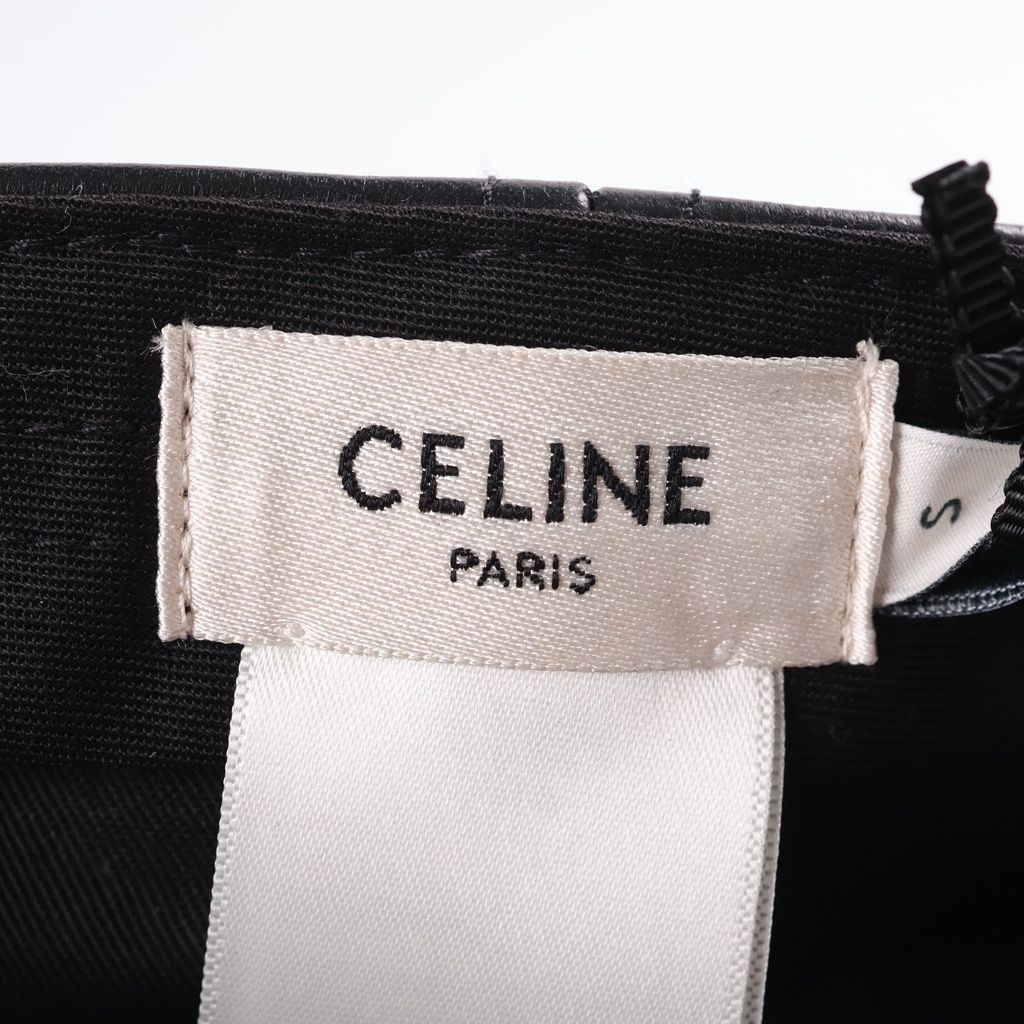 Celine Logo Embroidery Leather Cap Black Hat — view 7
