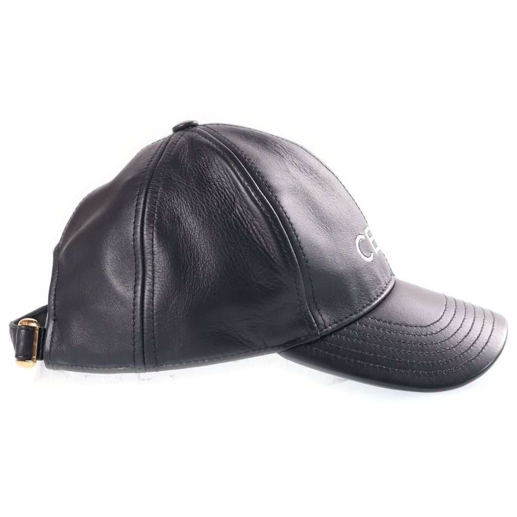 Celine Logo Embroidery Leather Cap Black Hat — view 3