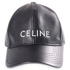 Celine Logo Embroidery Leather Cap Black Hat — view 4
