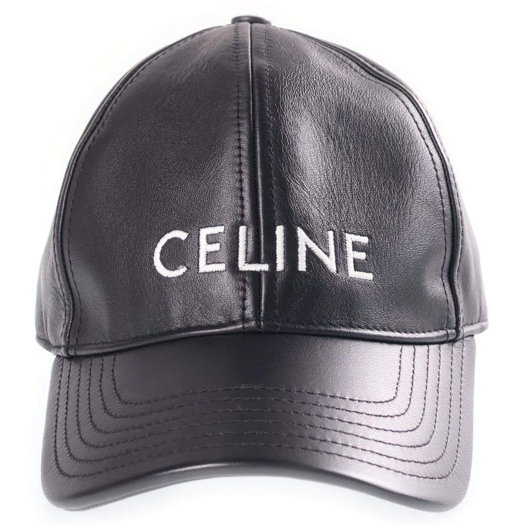 Celine Logo Embroidery Leather Cap Black Hat — view 4