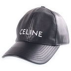 Celine Logo Embroidery Leather Cap Black Hat