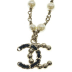 Chanel CC Logo Pearl Necklace Chain Gold — view 3