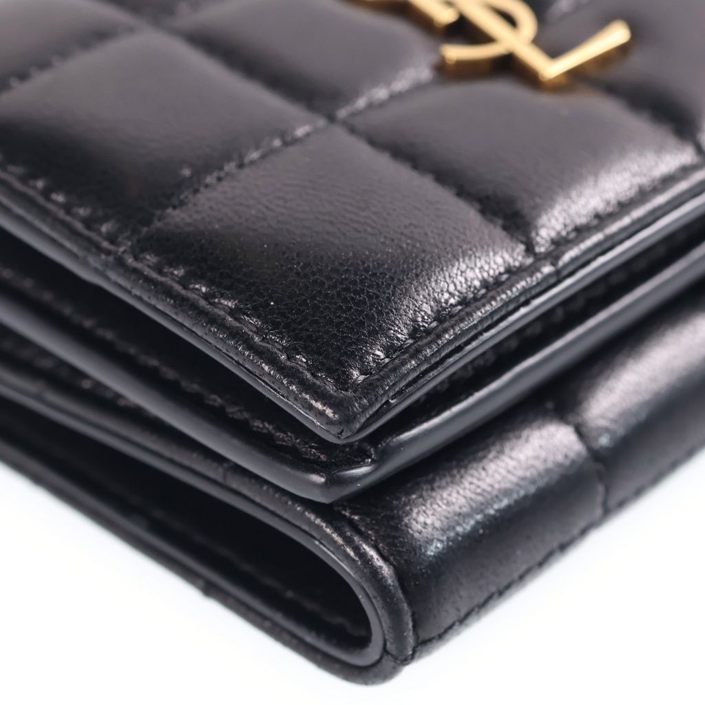 Saint Laurent Paris Trifold Wallet Compact Lambskin Black — view 4