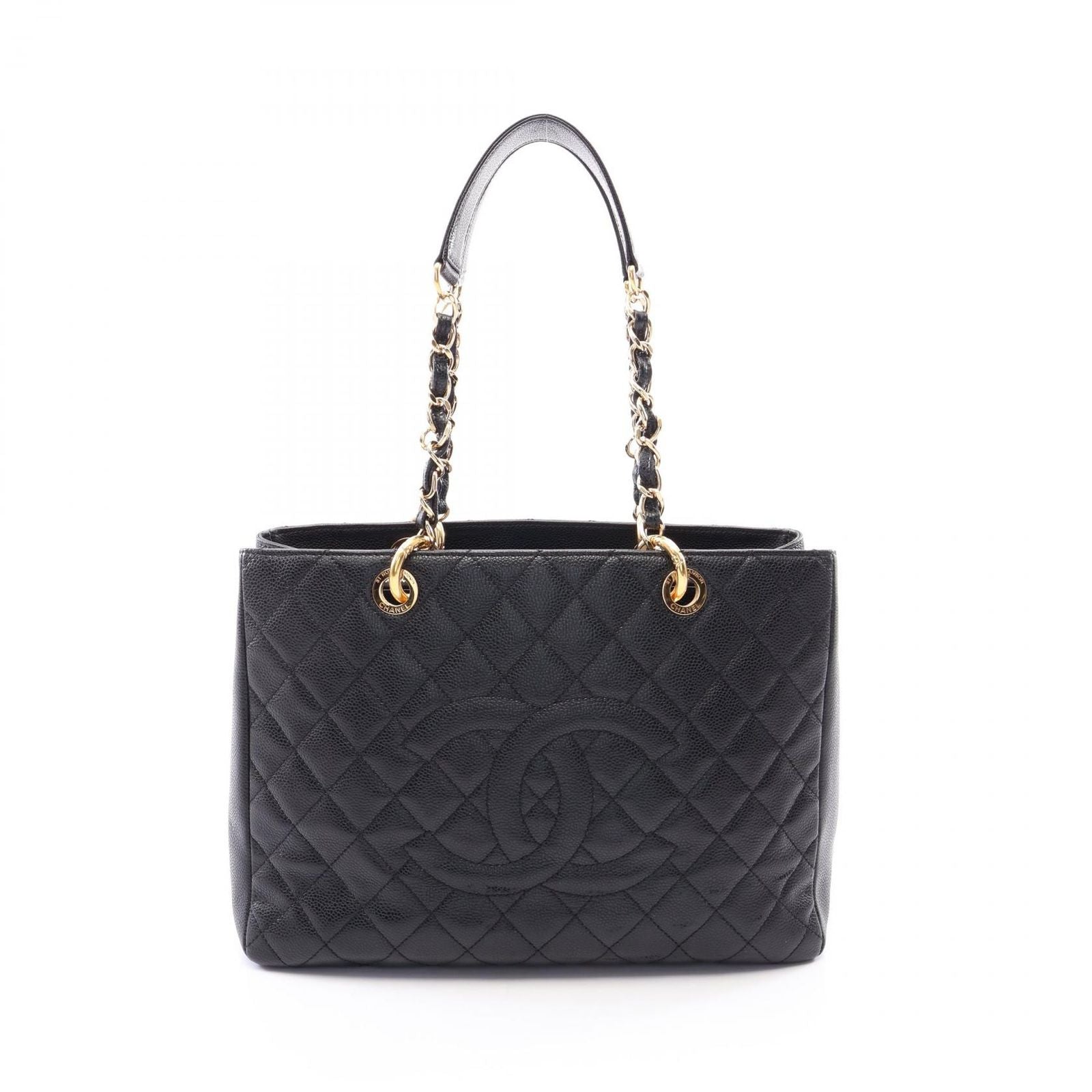 Chanel Tote Quilted Grand Shopping GST Black Caviar Leather Chain