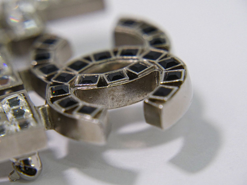 Chanel Love CC Logo Rhinestone Brooch Metal Silver Black — view 5