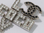 Chanel Love CC Logo Rhinestone Brooch Metal Silver Black — view 3