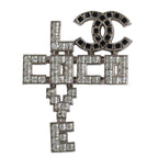 Chanel Love CC Logo Rhinestone Brooch Metal Silver Black