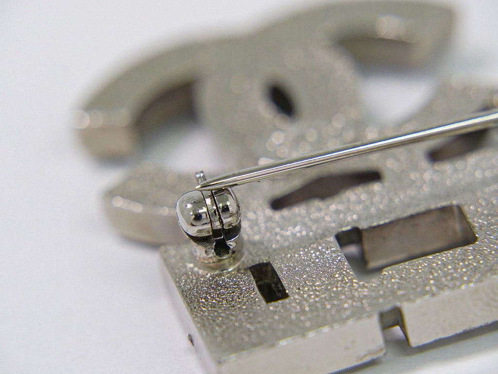 Chanel Love CC Logo Rhinestone Brooch Metal Silver Black — view 6