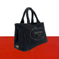 Prada Canapa Cotton Denim Handbag Mini Tote Black