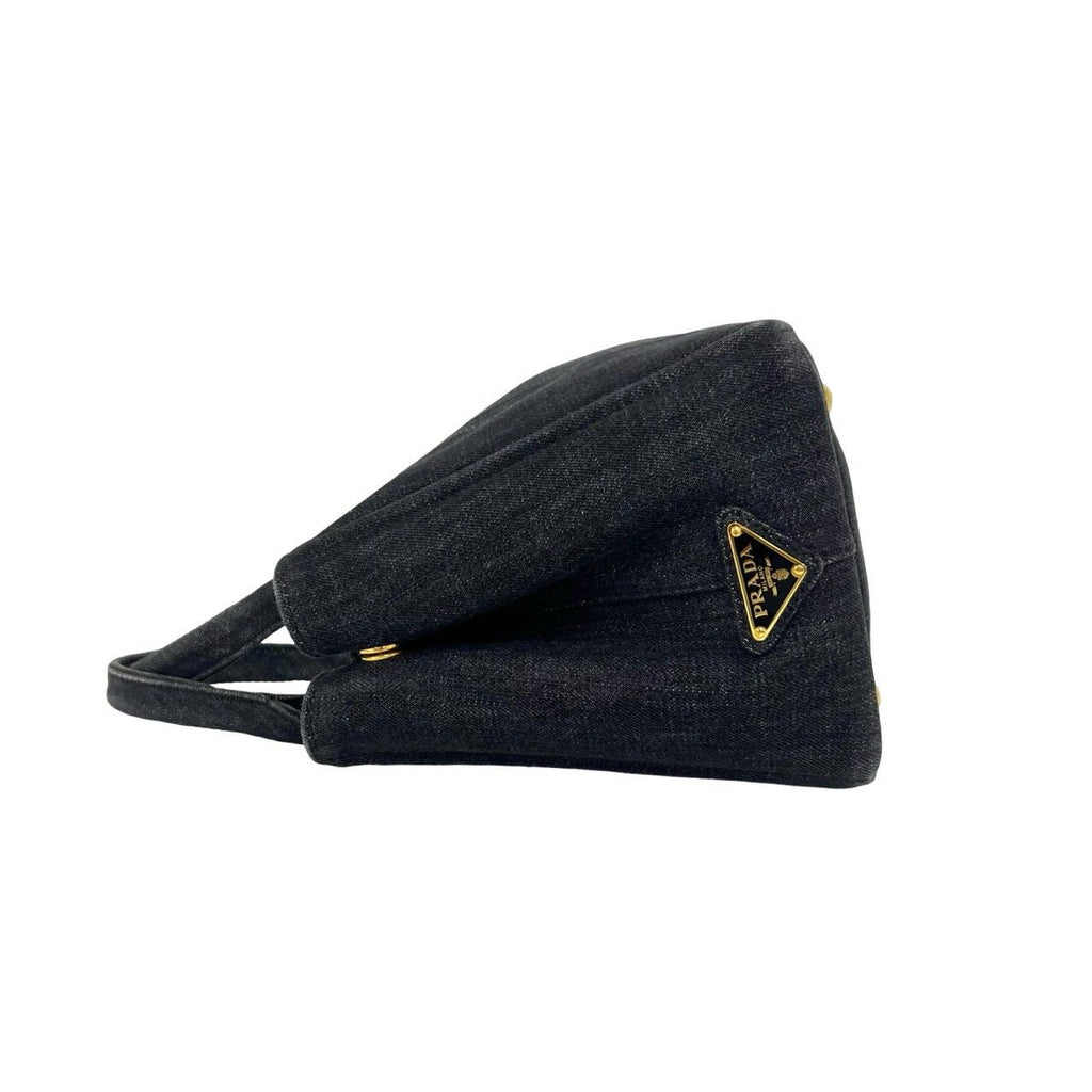 Prada Canapa Cotton Denim Handbag Mini Tote Black — view 5