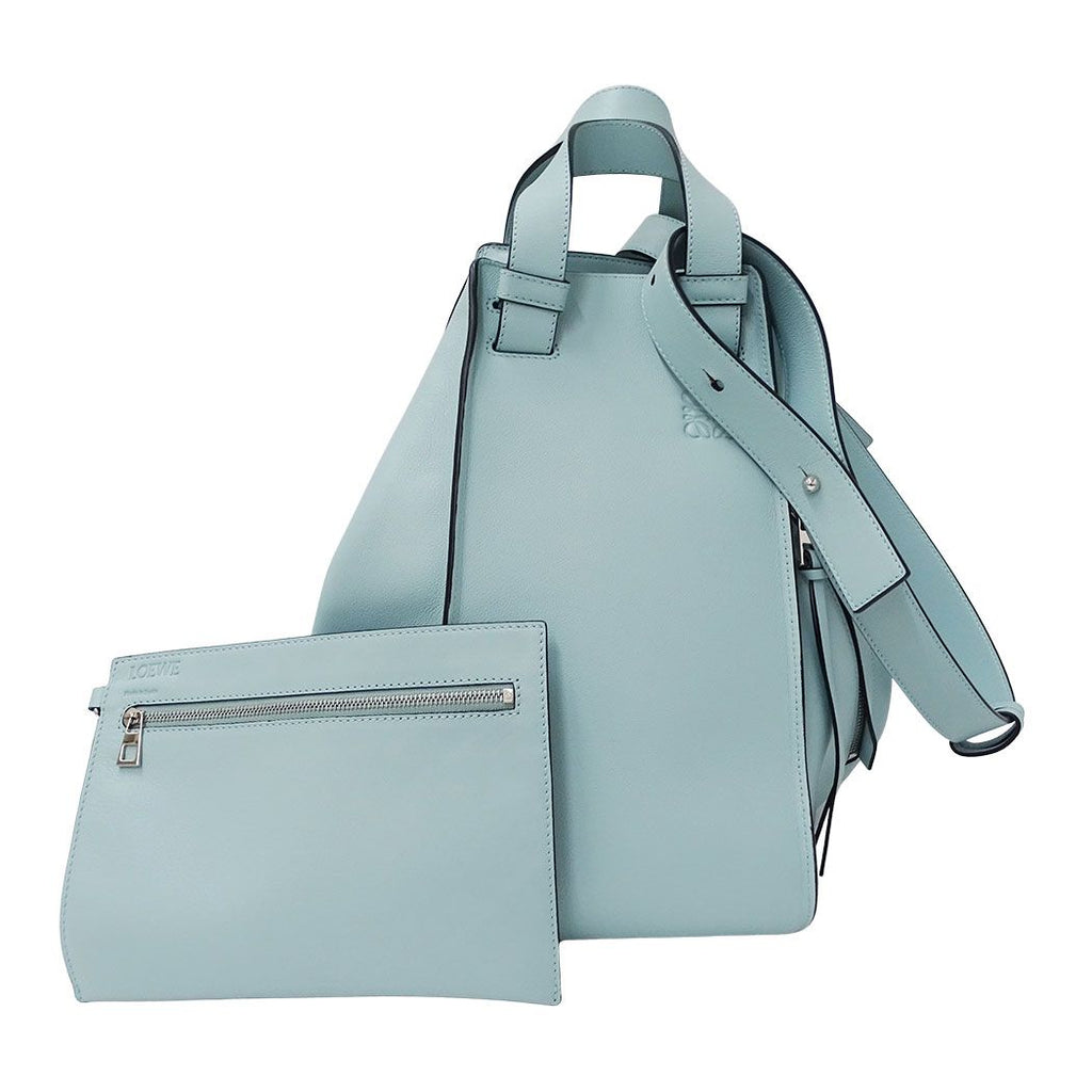 Loewe 2-Way Shoulder Bag Leather Anagram Hammock Medium Light Blue Handle Simple