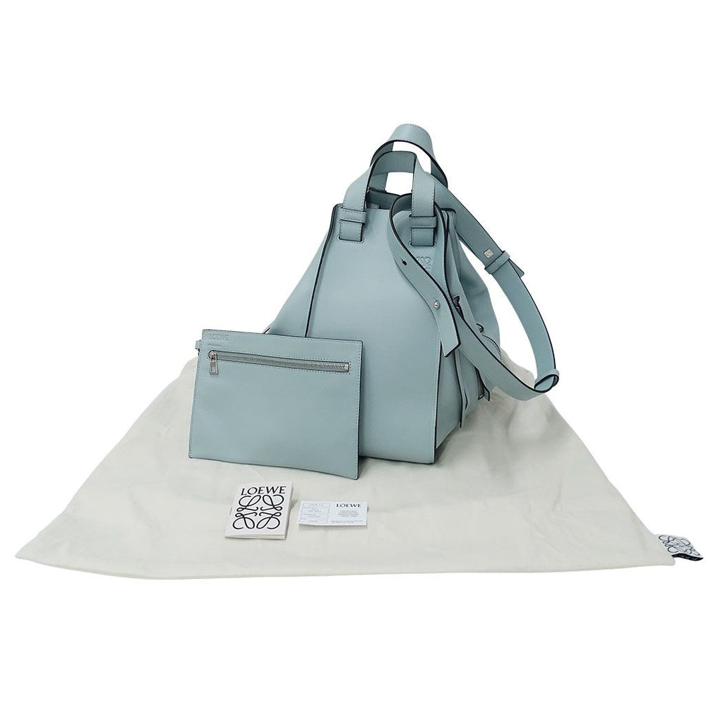 Loewe 2-Way Shoulder Bag Leather Anagram Hammock Medium Light Blue Handle Simple — view 8