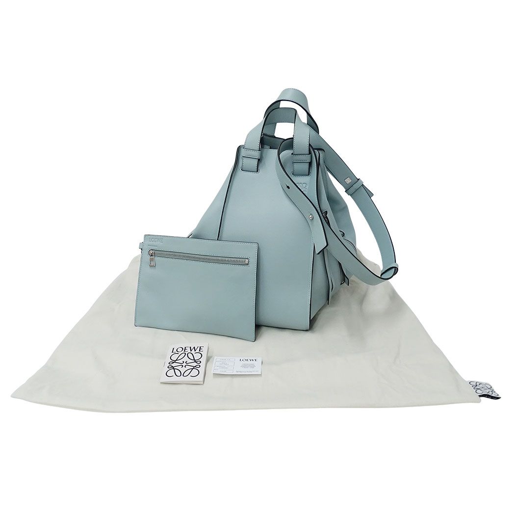 Loewe 2-Way Shoulder Bag Leather Anagram Hammock Medium Light Blue Handle Simple — view 8