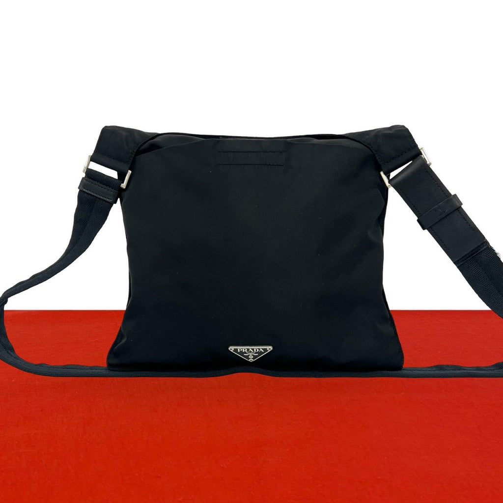 Prada Tessuto Pocono Nylon Leather Shoulder Bag Crossbody Black