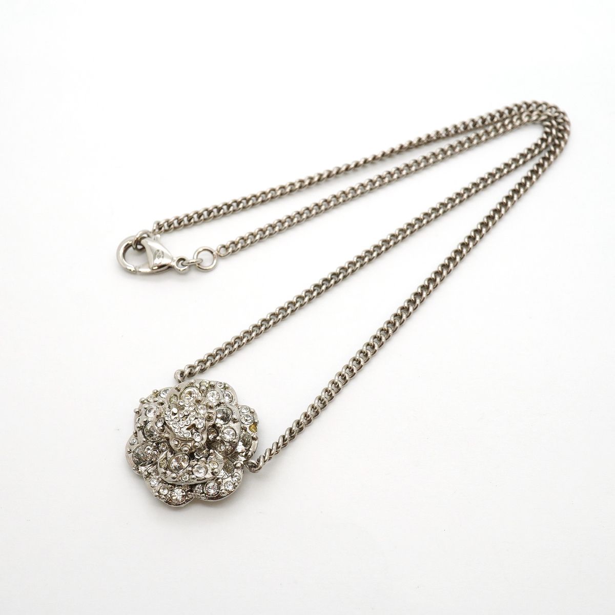 Chanel Necklace CC Logo Camellia Metal Rhinestone Silver — view 3