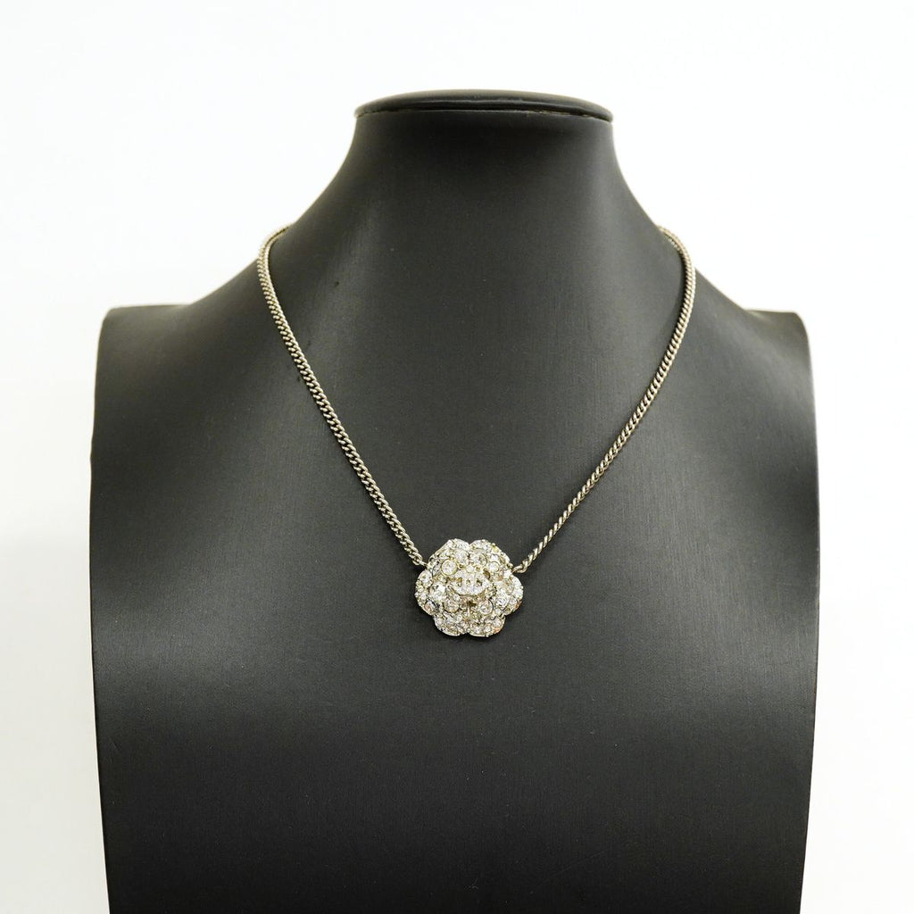 Chanel Necklace CC Logo Camellia Metal Rhinestone Silver — view 6