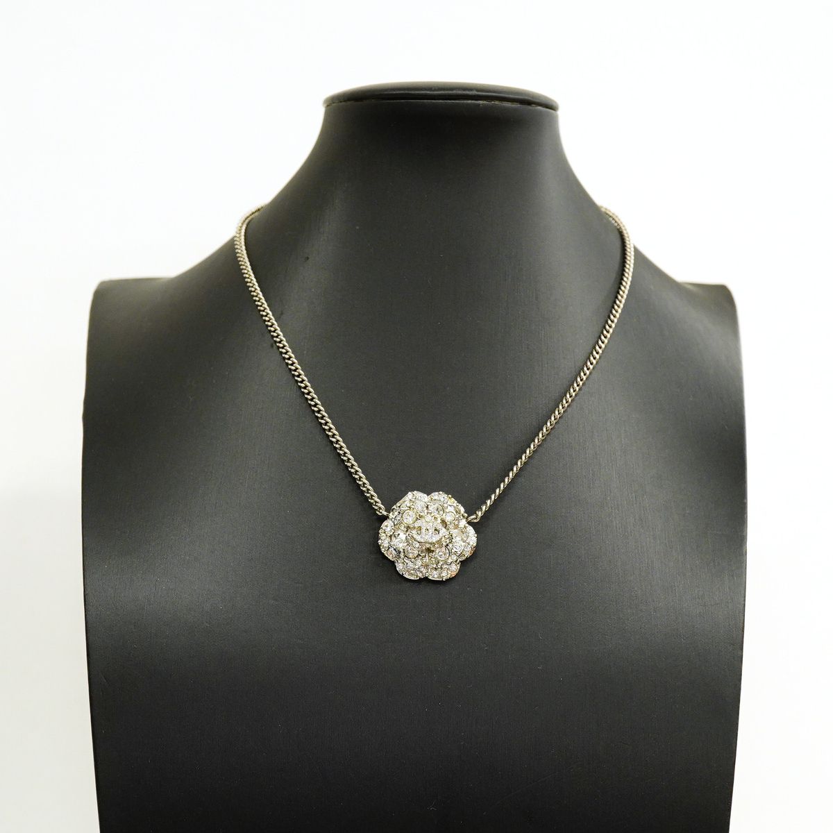 Chanel Necklace CC Logo Camellia Metal Rhinestone Silver — view 6