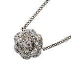 Chanel Necklace CC Logo Camellia Metal Rhinestone Silver