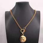 Chanel Necklace Vintage CC Logo Round Circle Gold Plated — view 6