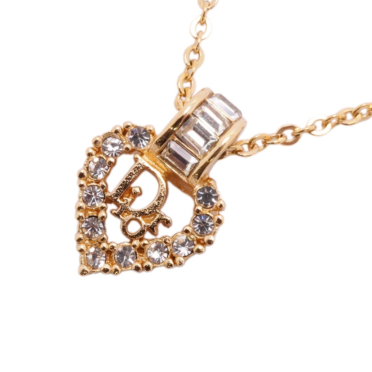 Dior Necklace Logo Gold Plated Rhinestone