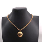 Chanel Necklace Vintage CC Logo Round Circle Gold Plated — view 7
