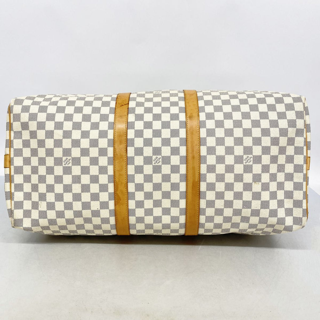 Louis Vuitton Boston Bag Damier Azur Keepall Bandouliere 55 White — view 3