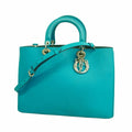 Dior Handbag Diorissimo Leather Blue Silver 2-Way Bag