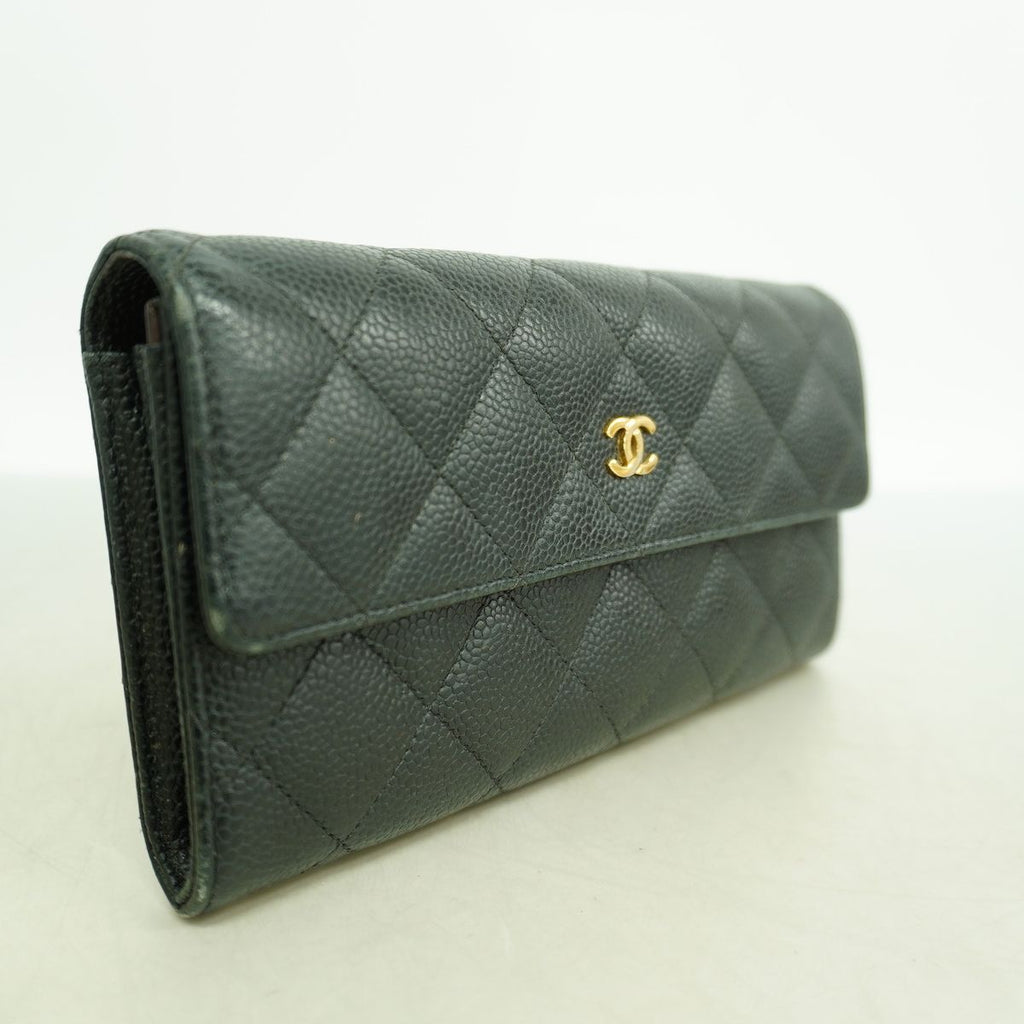 Chanel Wallet Quilted Caviar Leather Black Gold — view 2