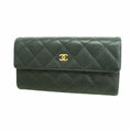 Chanel Wallet Quilted Caviar Leather Black Gold