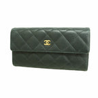 Chanel Wallet Quilted Caviar Leather Black Gold