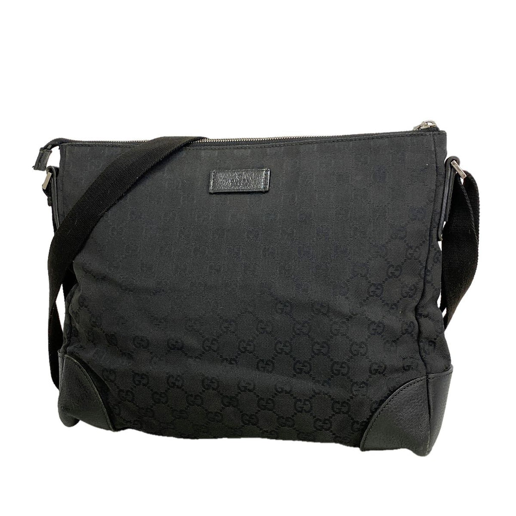 Gucci Shoulder Bag GG Canvas Black Silver