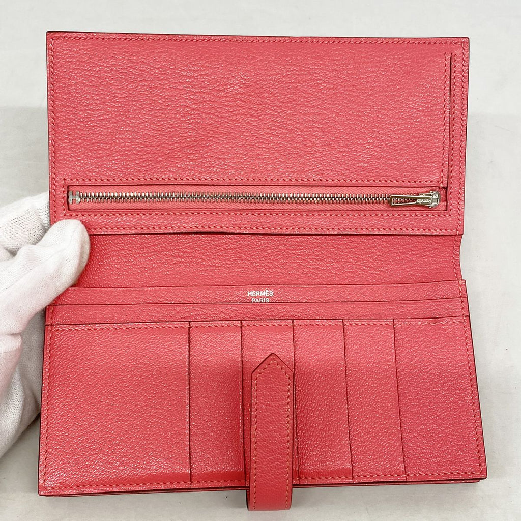 Hermes Wallet Bearn Soufflet Chevre Mysore Rose Azalea Silver — view 3