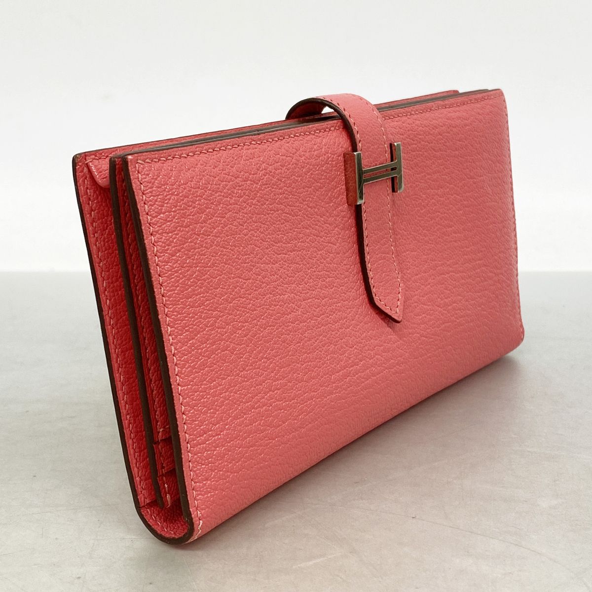 Hermes Wallet Bearn Soufflet Chevre Mysore Rose Azalea Silver — view 2