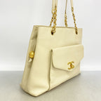 Chanel Chain Tote Caviar Leather Ivory Gold — view 2