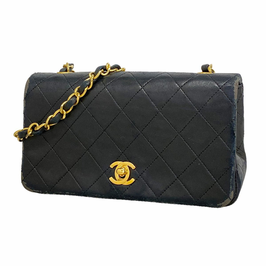 Chanel Shoulder Bag Quilted Lambskin Black Gold