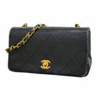 Chanel Shoulder Bag Quilted Lambskin Black Gold