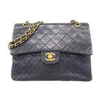 Chanel Shoulder Bag Quilted Lambskin Navy Gold