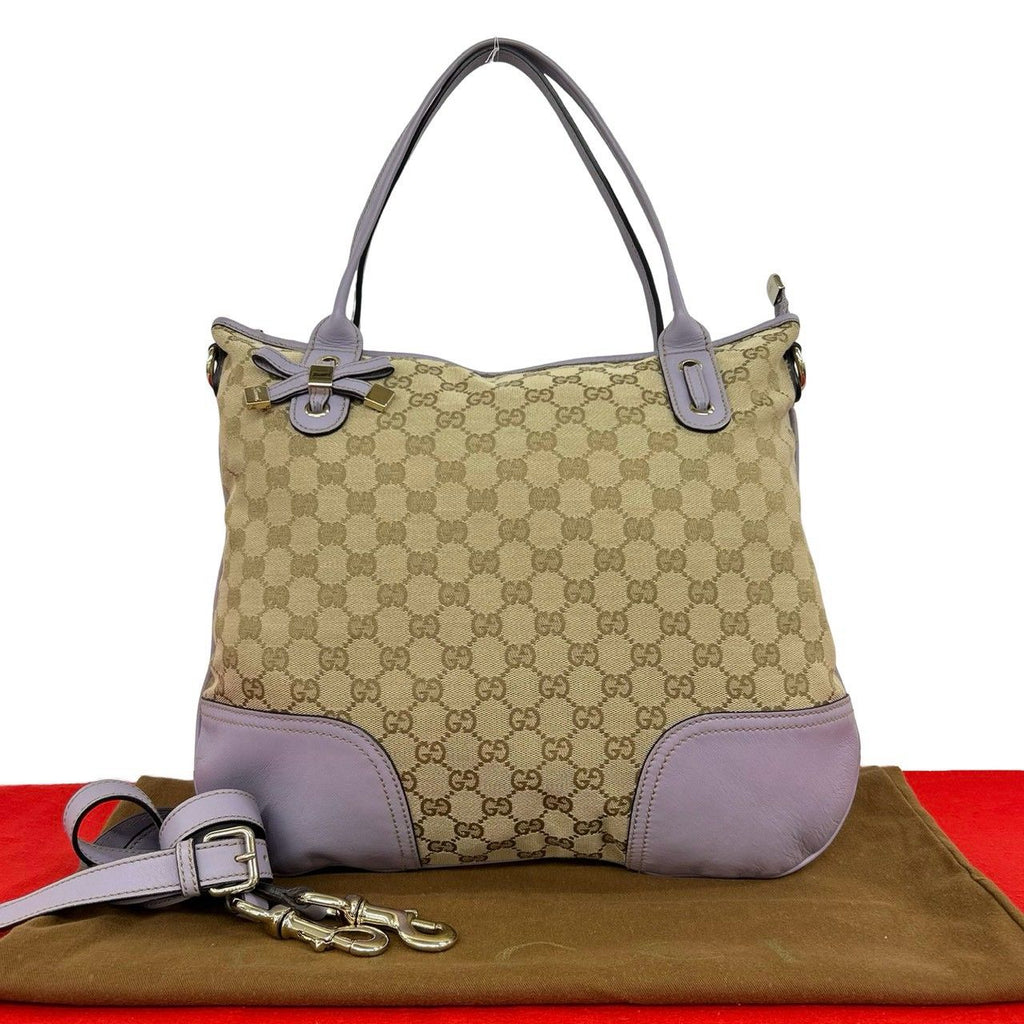 Gucci Princy GG Logo Pattern Canvas Leather 2-Way Shoulder Bag Tote Brown